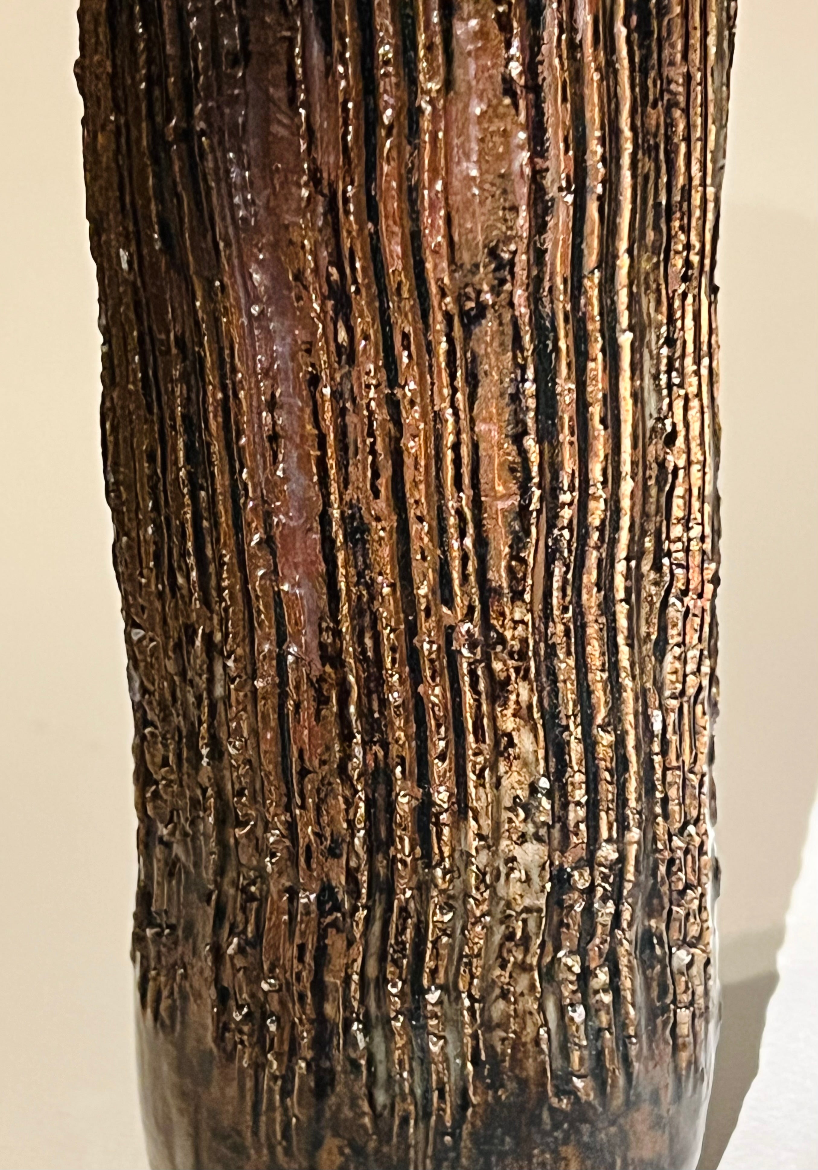 Etched Brown Tall Studio Vase (Vintage)
