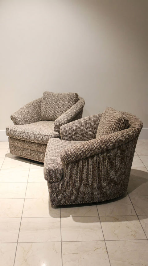 Pair of Vintage Boucle 1960s Reupholstered Swivel Chairs (SOLD)