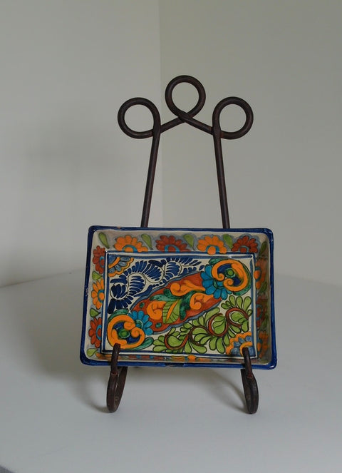 Vintage Talavera Yunquera Puebla Mexico Hand-Painted Rectangular Serving Tray