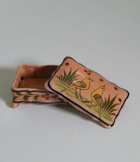 Vintage Hand Painted Mexican Bird Motif Ceramic Planter Jardiniere Cachepot