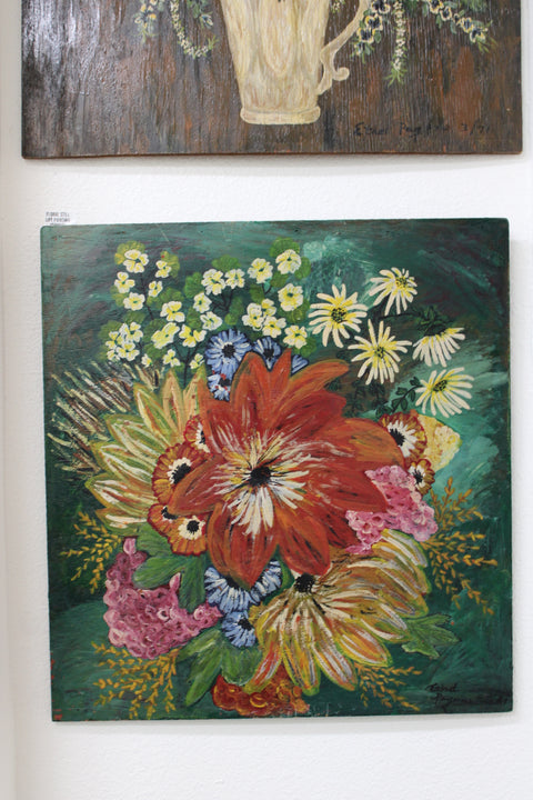 Vintage Floral Still Life on Green Ground