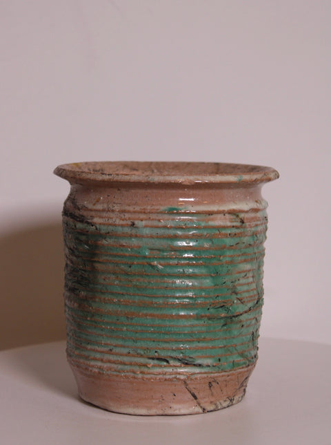 Ribbed Studio Pottery Vase | Green Glazed Ceramic
