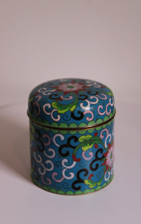 Vintage Minutare Cloisonné Cigarette Jar Holder with Floral Design