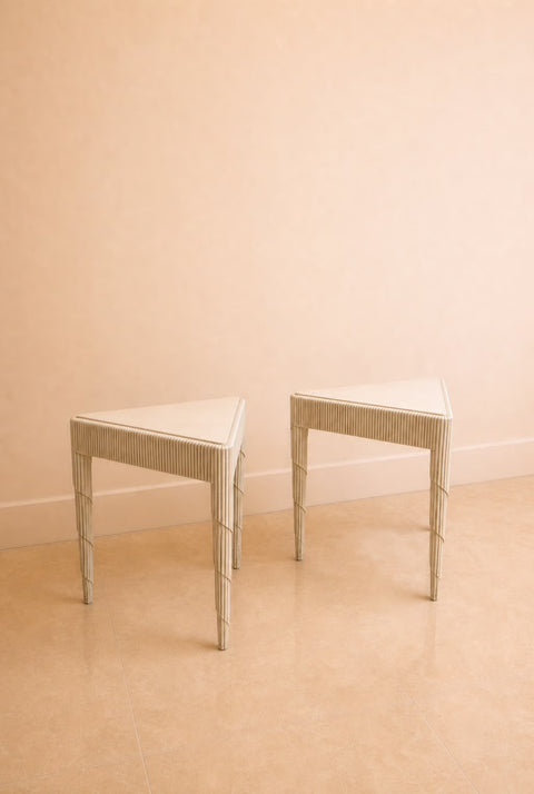 Vintage Pair of Cream Fluted Carved Side Tables