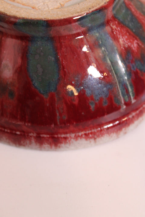 Signed Studio Pottery Bowl Red Drip Glaze
