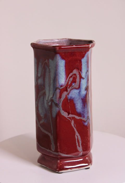 Red Crystalline Glaze Hexagonal Vase