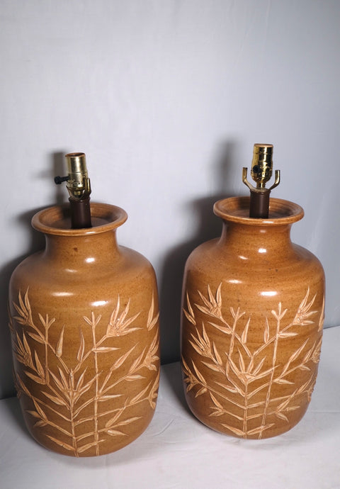 Pair of MCM Stoneware Warm Table Lamps