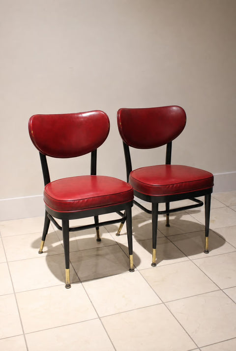 Vintage Mid-Century Red Vinyl Diner Chairs (Pair) | Chrome & Black Dining Chairs
