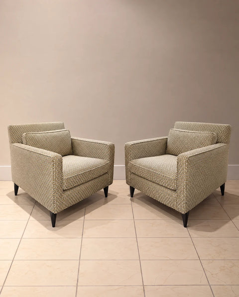 Vintage Reupholstered Geometric Armchairs – Pair
