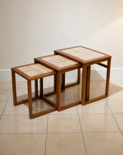 1970s Vintage Scandinavian Tiled Teak Nesting Tables (Set of 3)