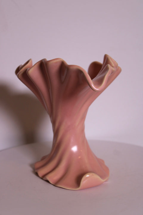 Sculptural Blush Ribbon Ceramic Vase