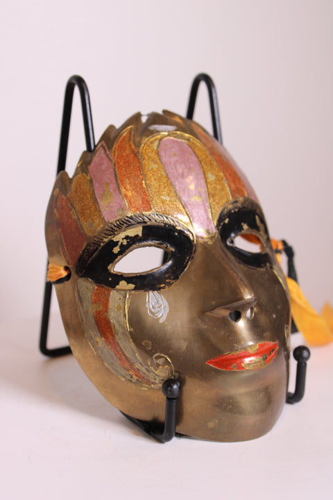 Painted Brass Carnival Face Mask