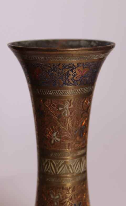Etched Brass Floral Vase