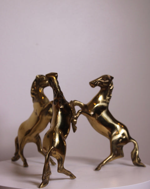 Brass Rearing Horses Sculpture Group