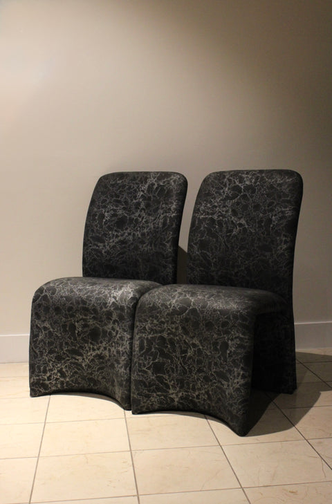 Pair of Postmodern Waterfall Dining Chairs in Marbleized Upholstery