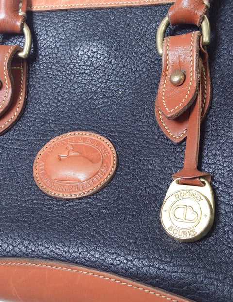 Pre Owned Dooney & Bourke All Weather Leather Satchel | Black & British Tan | Duck Fob (Vintage)