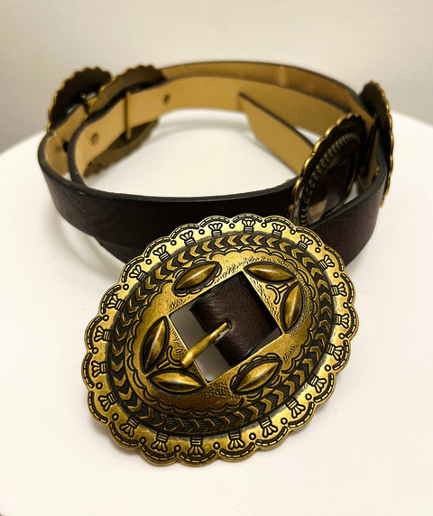 Cipriani Collection Brown Leather Concho Belt