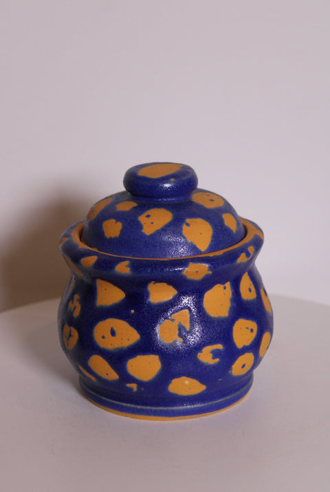 Blue Yellow Spotted Covered Pottery Box
