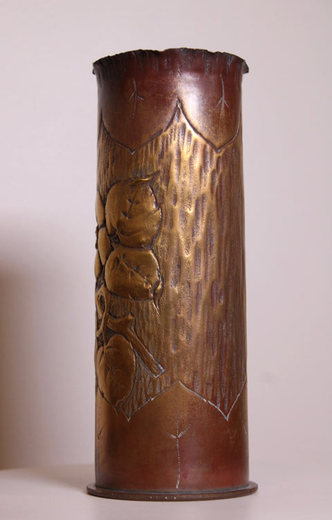 Vintage WWI Style Trench Art Brass Vase | Hand Engraved Artillery Shell Casing Decor