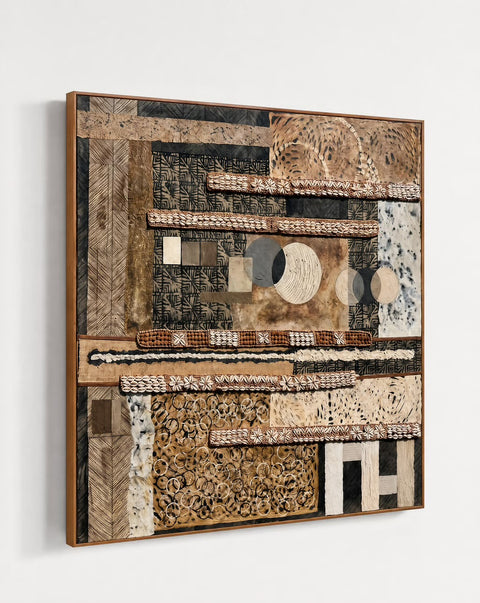 “Ivory Coast” Mixed Media Natural Framed Abstract