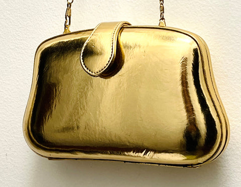 Gold Metallic Frame Evening Bag with Chain Strap