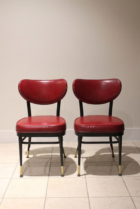 Vintage Mid-Century Red Vinyl Diner Chairs (Pair) | Chrome & Black Dining Chairs