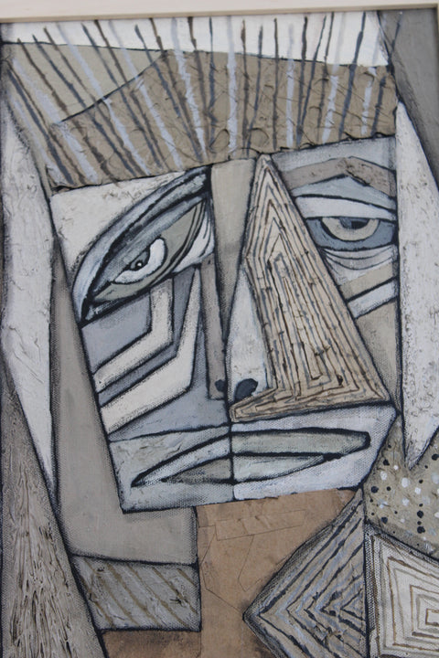 Angela Dickerson Pale Twin Faces Original Framed Artwork