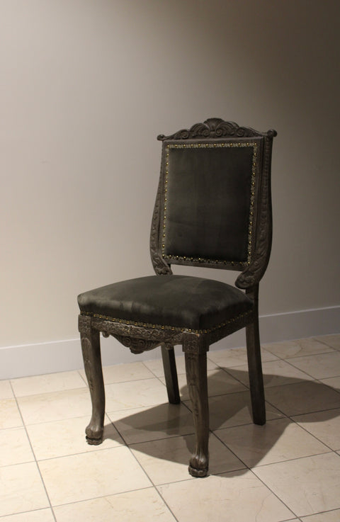 Vintage Carved Suede Side Chairs (Pair) | French Style Accent Chairs