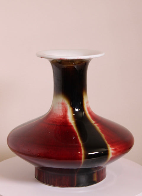 Vintage Chinese Flambé Sang De Boeuf Transmutation Glazed Craquelure Porcelain Vase