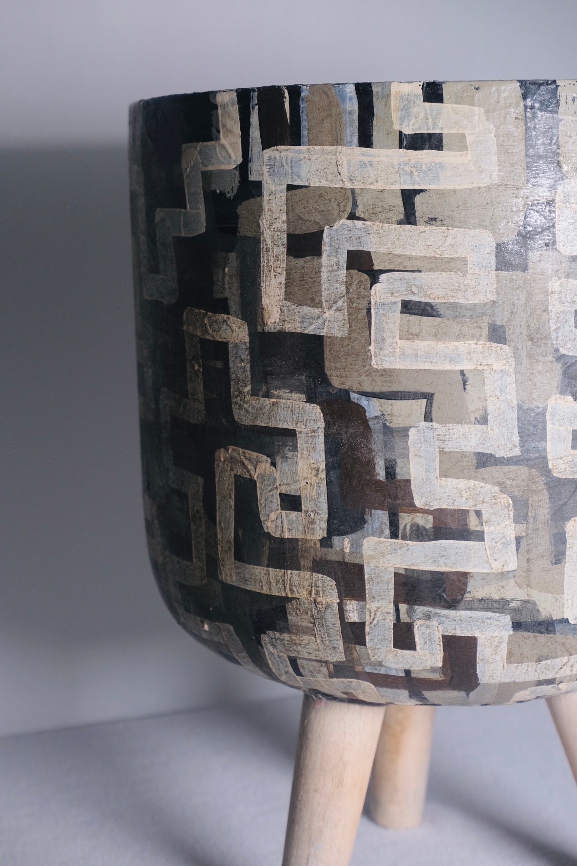 Geometric Hand Painted Grey Planter