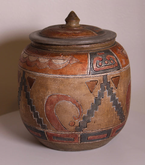 Carved Geometric Lidded Jar