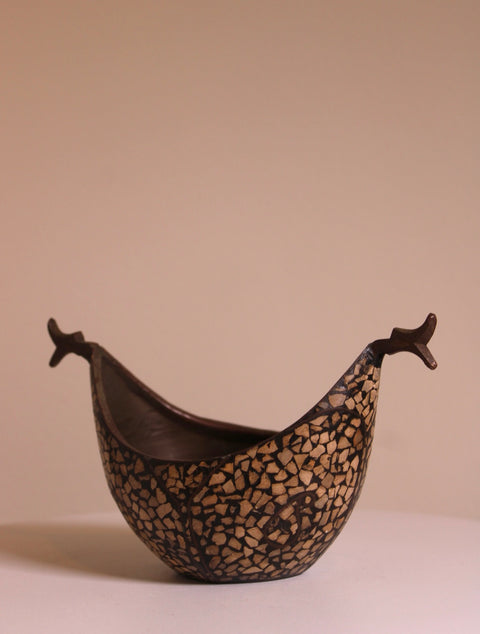 Vintage Brass & Paper Mache Boat Vessel, Kashmir, India