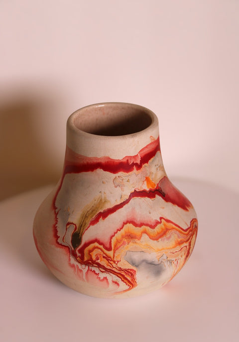 Vintage Nemadji Pottery Marble Swirl Bud Vase Orange Red Handmade Clay