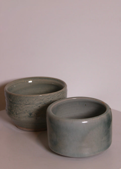 Pair of Celadon Studio Pottery Tea Bowls