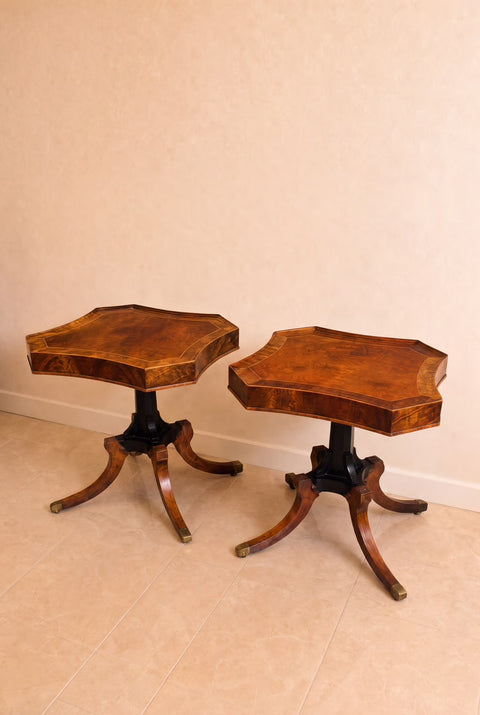 Vintage Weiman Regency Style Mahogany Side Tables – Pair of 1950s Pedestal Accent Tables