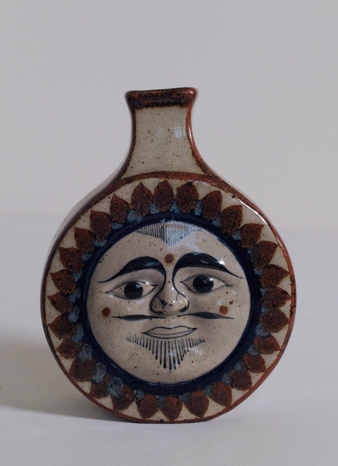 “Jorge Wilmot” Tonalá Vintage Pottery Vase – Sun & Moon Double-Sided Mexican Stoneware