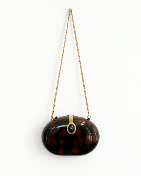 Tortoiseshell-Effect Oval Evening Bag