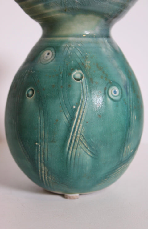 Turquoise Etched Studio Pottery Vase