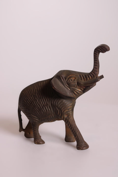 Vintage Brass Elephant Figure with Raised Trunk