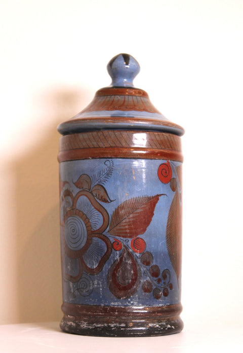 Blue Floral Lidded Pottery Jar