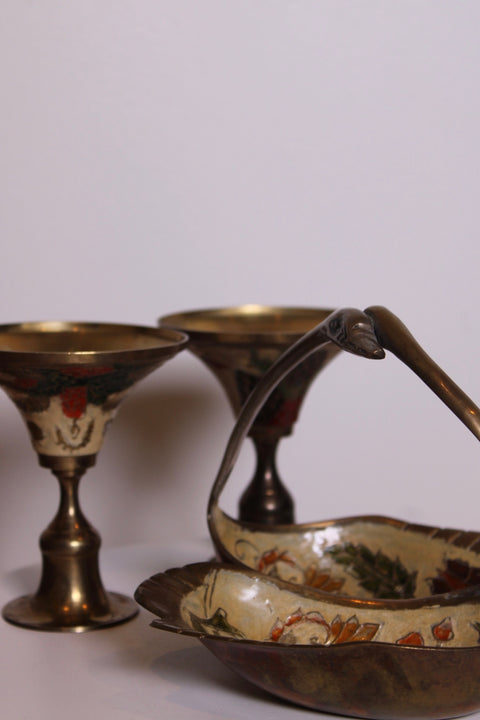 Vintage Brass and Enamel Serving Set