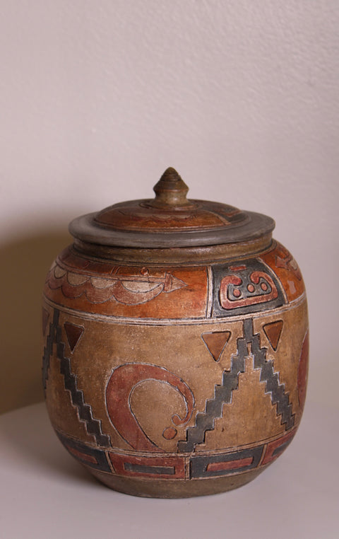 Carved Geometric Lidded Jar