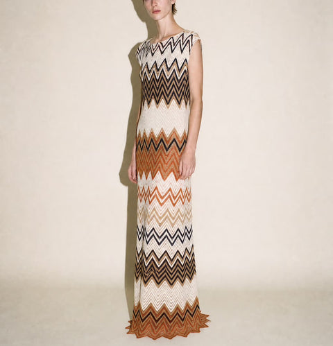 Vintage Zigzag Crochet Knit Dress