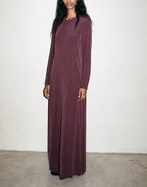 Vintage Burgundy Long-Sleeve Shift Dress — product detail