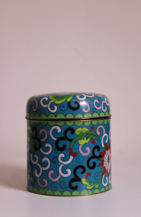 Vintage Minutare Cloisonné Cigarette Jar Holder with Floral Design