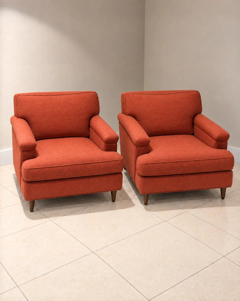 Pair of Orange Lounge Chairs, Attributed to Edward Wormley for Dunbar