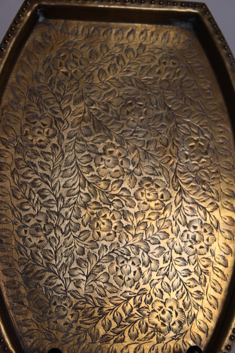 Engraved Brass Floral Tray