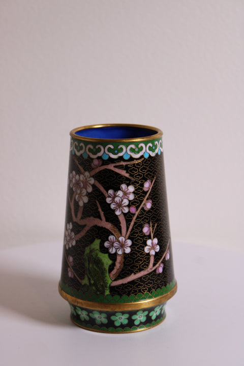 Vintage Chinese Cloisonné Brush Holder – Cherry Blossom Motif