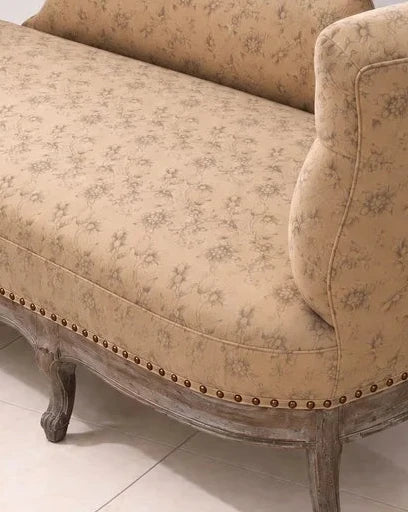 French-Style Tufted Settee with Carved Wood Frame