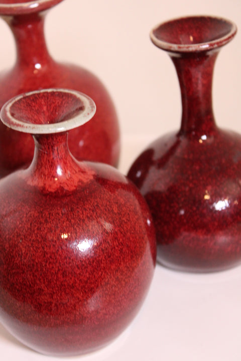 Set of Three Oxblood Red Studio Pottery Bud Vases